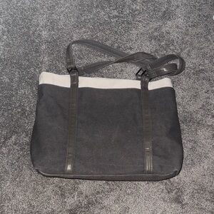 Men's Black and Cream Canvas Shoulder Bag